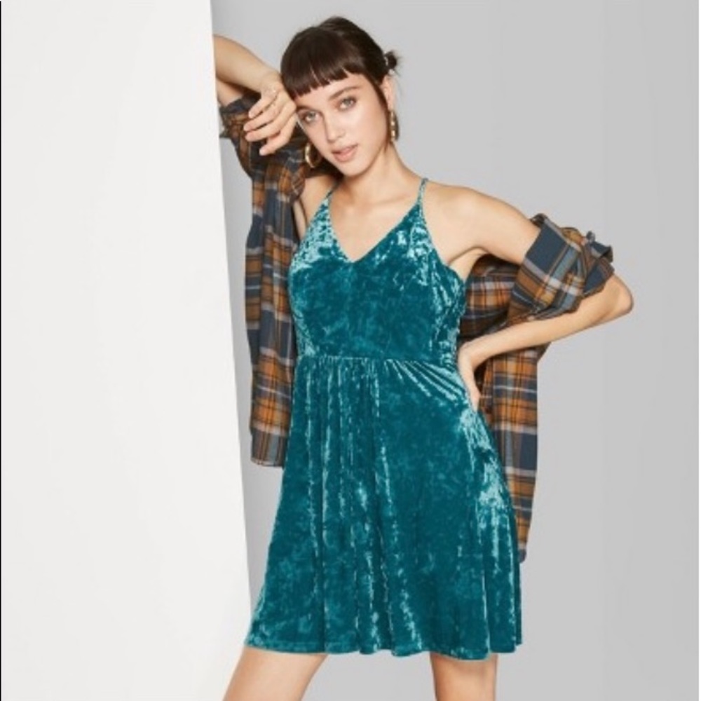 Wild Fable Velvet Teal Blue Dress